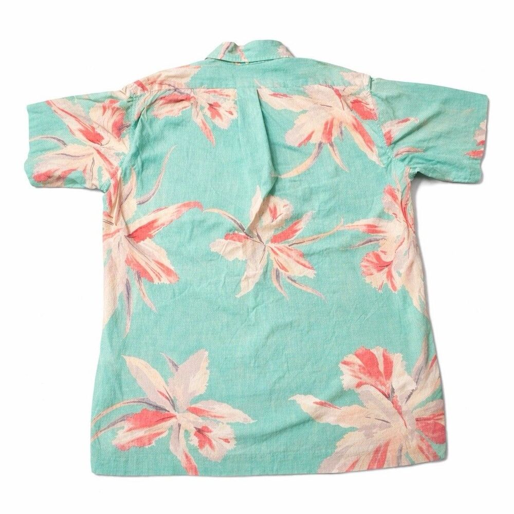 Vintage Reyn Spooner Hawaiian Traditions Shirt Mens L Aqua Pink Floral Aloha - Picture 4 of 5